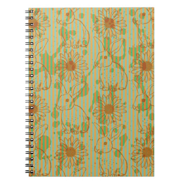 Sketch rabbit and chamomile, vintage seamless patt notebook (Front)