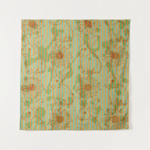 Sketch rabbit and chamomile, vintage seamless patt tapestry