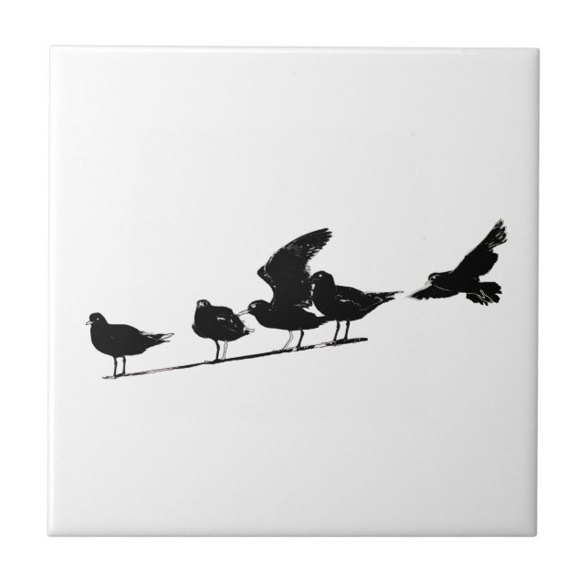 Sketch Seagull Pattern Flying Sitting Tile (Front)