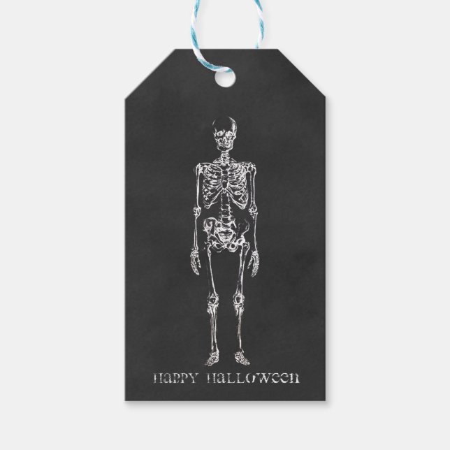 Sketch Skeleton Happy Halloween Gift Tags (Front)
