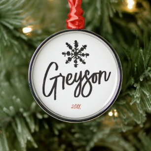 Sketch Snowflake Custom Name Christmas Metal Tree Decoration