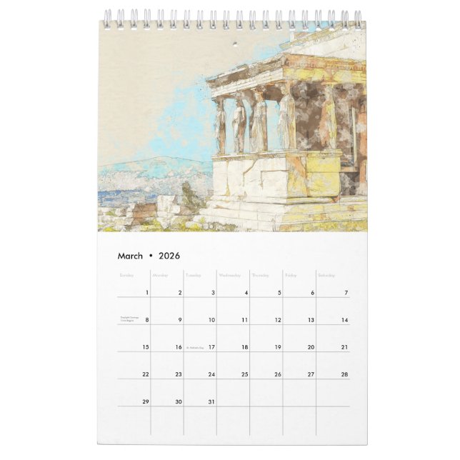 Sketch‑Style Greece Calendar – Hand‑Drawn Greece  (Mar 2026)
