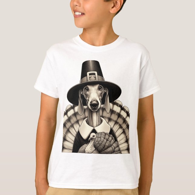 Sketch Thanksgiving greyhound celebration T-Shirt (Front)