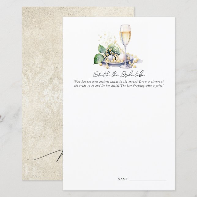 "Sketch the Bride-to-Be" Bridal Shower Game (Front/Back)