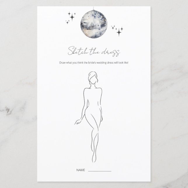 Sketch The Dress Disco Ball Bridal Shower Game (Front)