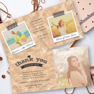 Sketch Typography On Copper Graduation Cap Photo Thank You Card