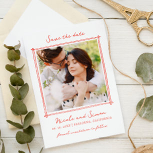 Sketch Whimsical Hand Drawn Square Photo Wedding  Save The Date