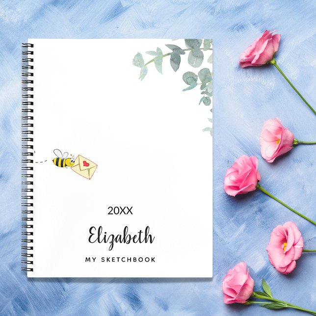 Sketchbook bee eucalyptus monogram cute notebook (Creator Uploaded)