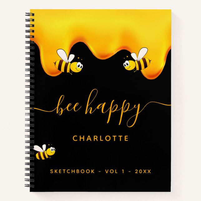 Sketchbook black bee happy bumble bees sweet honey notebook (Front)