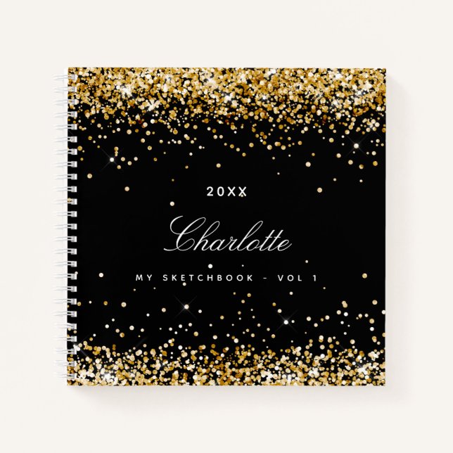 Sketchbook black gold name script notebook (Front)