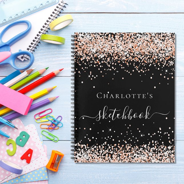 Sketchbook black rose gold name script notebook (Creator Uploaded)