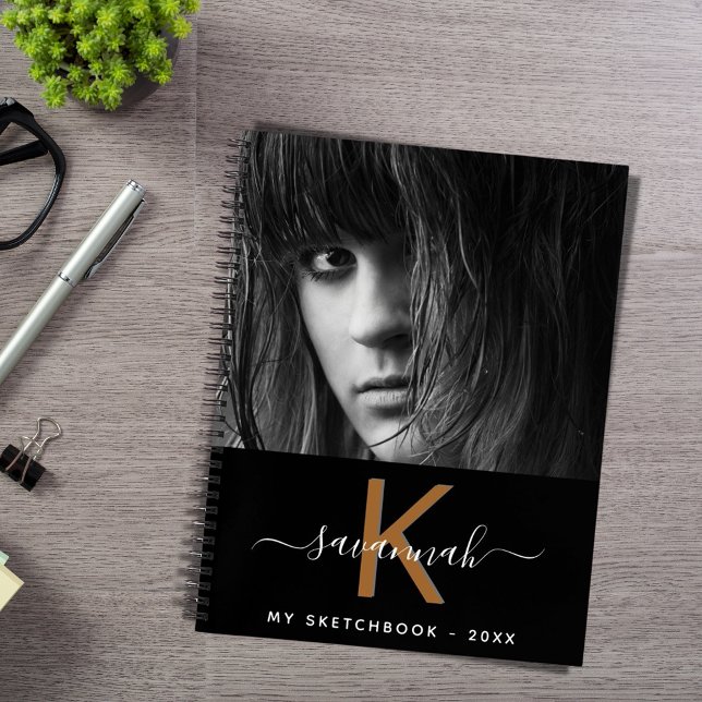 Sketchbook black white gold photo monogram notebook (Creator Uploaded)