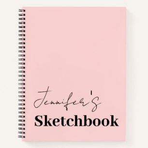 Sketchbook Blush Pink Black Script Personalised Notebook