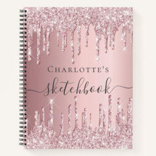 Sketchbook blush pink glitter drips monogram notebook