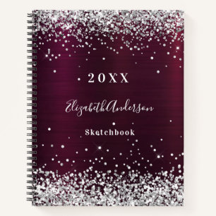 Sketchbook burgundy silver name notebook