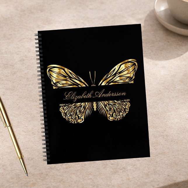 Sketchbook butterfly black gold elegant name notebook (Creator Uploaded)