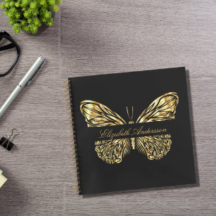 Sketchbook butterfly black gold elegant name notebook