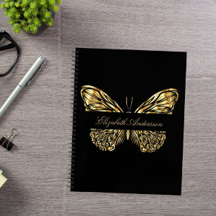 Sketchbook butterfly black gold elegant name notebook