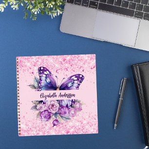 Sketchbook butterfly pink purple flowers notebook