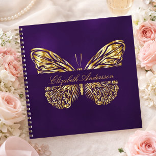 Sketchbook butterfly purple gold elegant name notebook