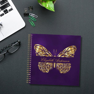 Sketchbook butterfly purple gold elegant name notebook