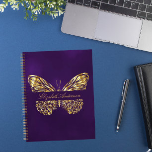 Sketchbook butterfly purple gold elegant name notebook