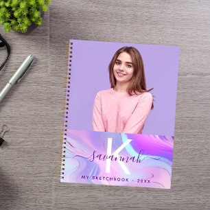 Sketchbook custom photo holographic monogram notebook