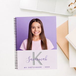 Sketchbook custom photo lavender monogram notebook