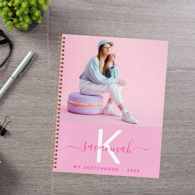 Sketchbook custom photo pink monogram notebook (Creator Uploaded)