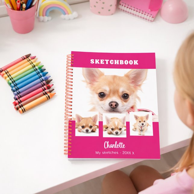 Sketchbook dog pet hot pink photo collage notebook (Creator Uploaded)
