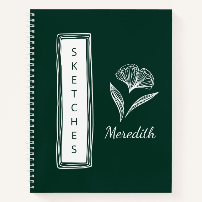Sketchbook Emerald Green Personalised Floral Notebook (Front)