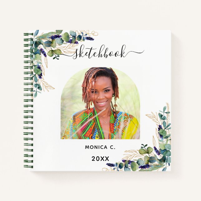 Sketchbook eucalyptus greenery gold photo notebook (Front)