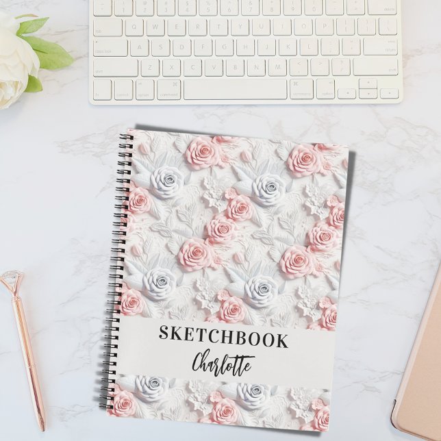Sketchbook flowers pink white name script notebook (Creator Uploaded)