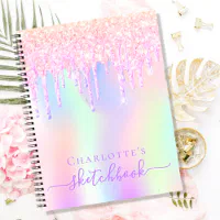 Sketchbook glitter drips holographic unicorn pink notebook