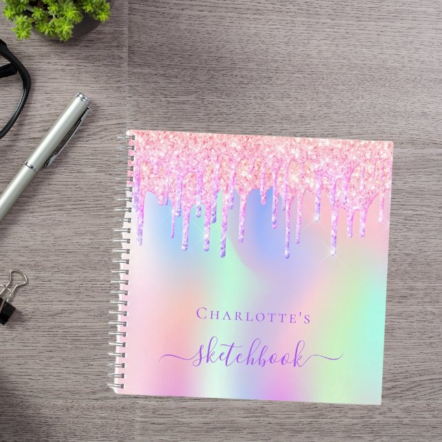 Sketchbook glitter drips holographic unicorn pink notebook (Creator Uploaded)