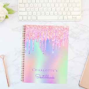 Sketchbook holographic pink drips girl notebook