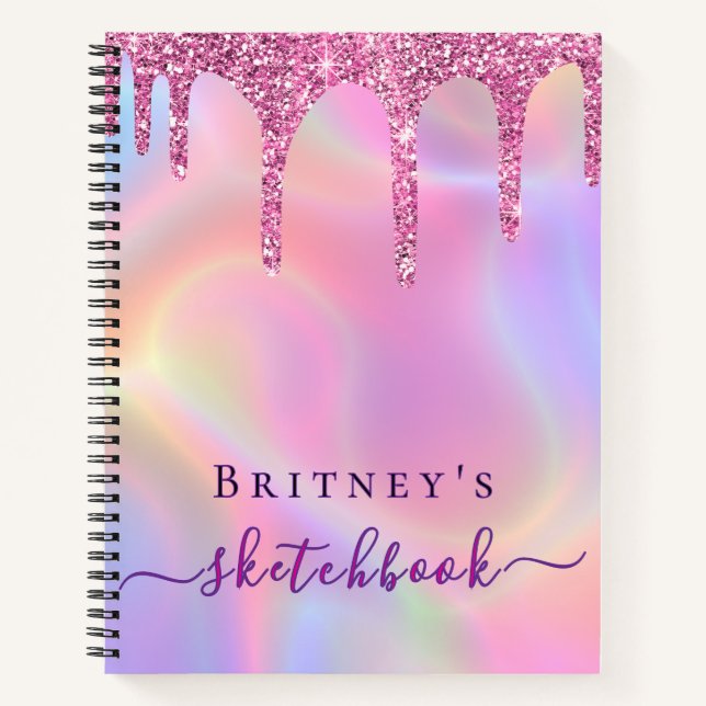 Sketchbook holographic pink drips girly  notebook (Front)