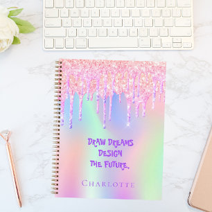 Sketchbook holographic pink inspirational quote notebook