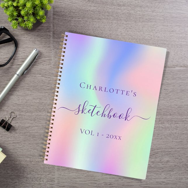 Sketchbook holographic pink purple mint script notebook (Creator Uploaded)