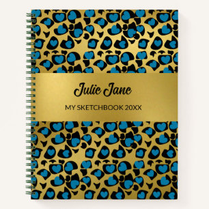 Sketchbook leopard pattern emerald blue gold note notebook