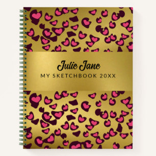 Sketchbook leopard pattern emerald Pink Gold note Notebook