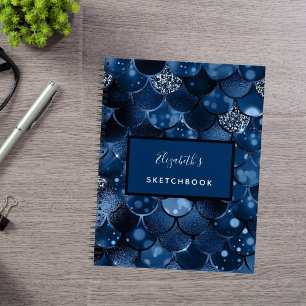 Sketchbook mermaid scales blue name notebook