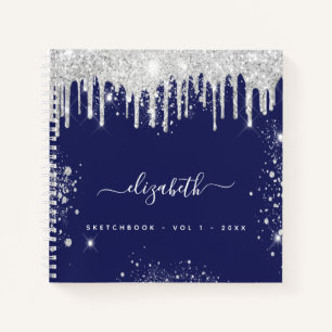 Sketchbook navy blue white monogram name notebook