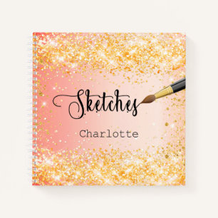 Sketchbook orange gold glitter paint notebook