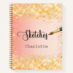 Sketchbook orange gold glitter paint notebook