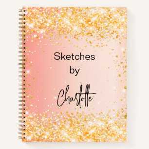 Sketchbook orange gold script glam notebook