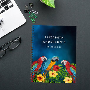 Sketchbook parrots birds blue flowers notebook