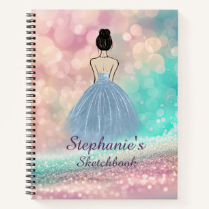 Sketchbook Pastel Gradient Glitter Rainbow Bokeh Notebook