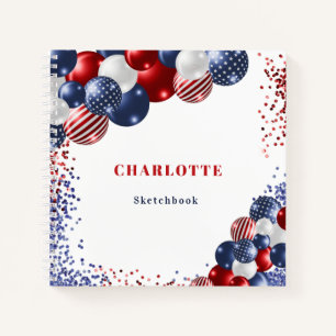 Sketchbook patriotic red white blue black balloons notebook