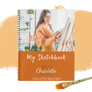 Sketchbook photo burnt orange monogram notebook